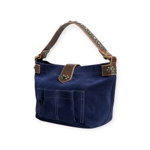 Limited Edition: Tylie ᪣ Y2K Utility Suede Hobo Bag ᪣ Pyramid Stud Strap ᪣ Blue